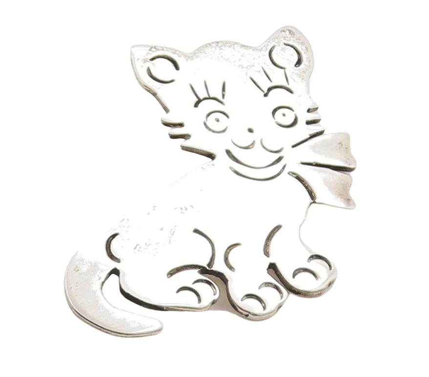 925 Sterling Silver Vintage Brooch Pin MEXICO Solid Cutout Cute Cat  BP11311