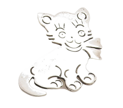 925 Sterling Silver Vintage Brooch Pin MEXICO Solid Cutout Cute Cat  BP11311