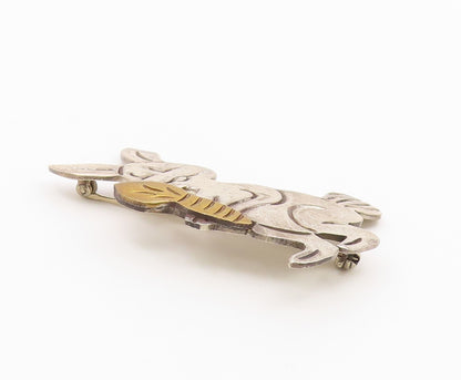 MEXICO 925 Sterling Silver  Vintage 2 Tone Rabbit & Carrot Brooch Pin  BP3977