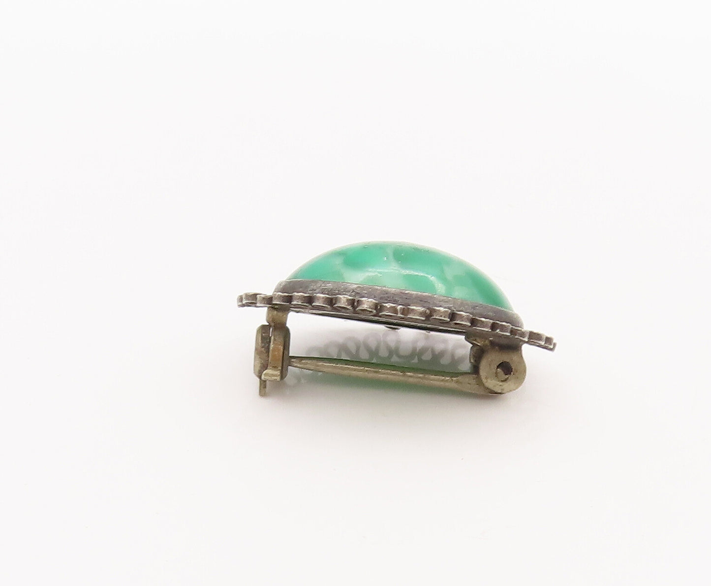 925 Sterling Silver Vintage Brooch Pin Cabochon Turquoise Halo Swirls  BP10711