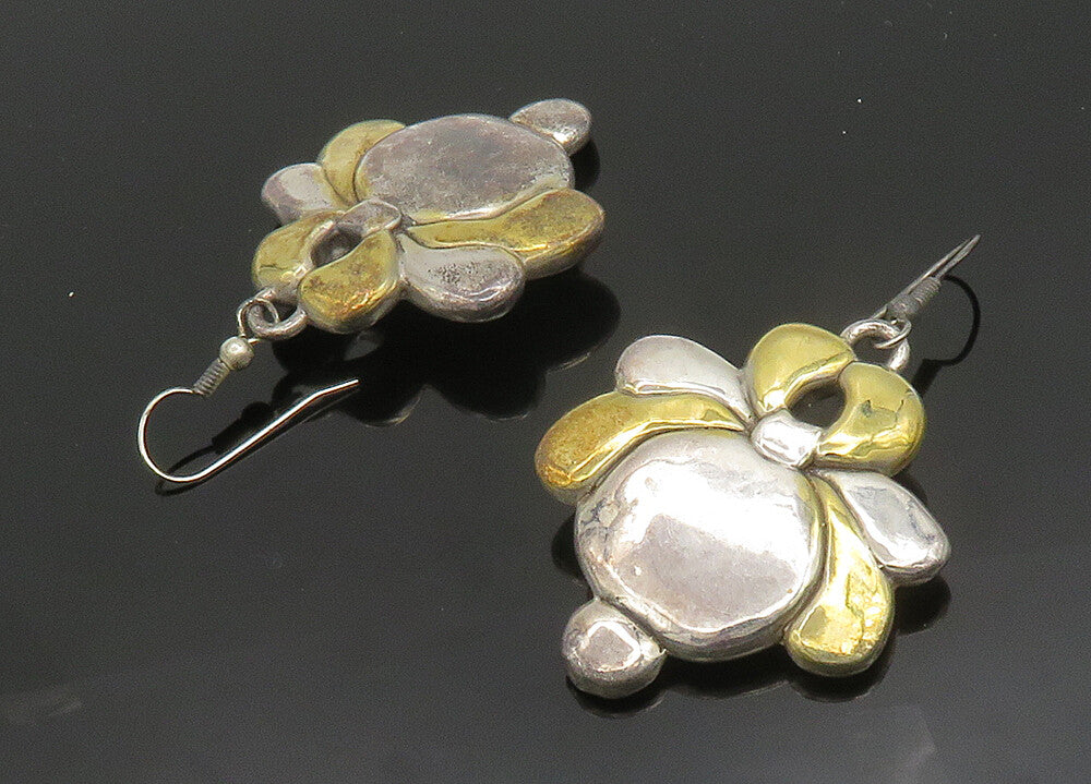 925 Sterling Silver  Vintage Shiny Two Tone Dangle Earrings  EG9848