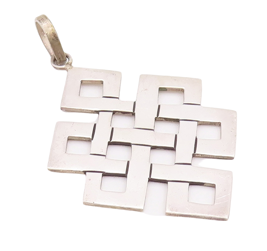 925 Sterling Silver Vintage Pendant Brutalist Box Maze Cutout PT23383