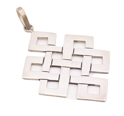 925 Sterling Silver Vintage Pendant Brutalist Box Maze Cutout PT23383