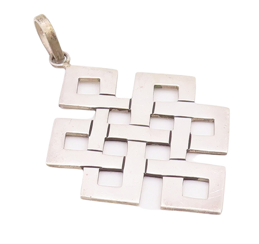 925 Sterling Silver Vintage Pendant Brutalist Box Maze Cutout PT23383