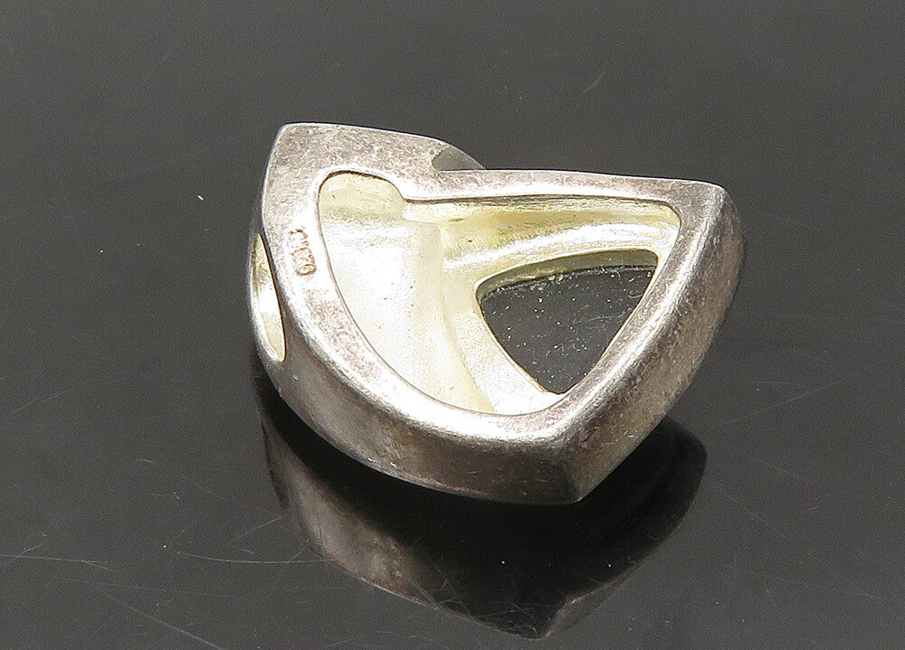 925 Sterling Silver  Vintage Black Onyx Smooth Matte Slide Pendant  PT18122