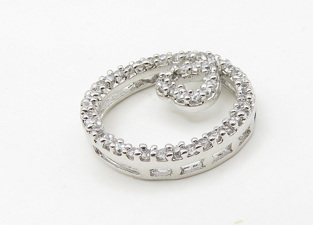 925 Sterling Silver  Vintage Shiny White Topaz Love Heart Pendant  PT17250