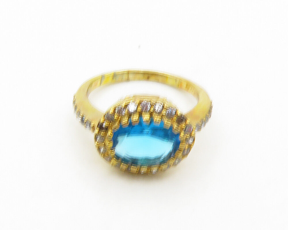 925 Sterling Silver  Vintage Blue Topaz Gold Plated Band Ring Sz 6  RG19694