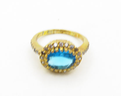 925 Sterling Silver  Vintage Blue Topaz Gold Plated Band Ring Sz 6  RG19694
