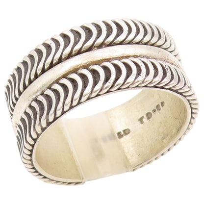 925 Sterling Silver Vintage Ring Wavy Pattern Statement Band  Sz 11.5  RG36417