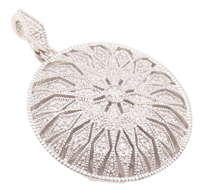 925 Sterling Silver Vintage Pendant Round Flower Genuine Diamonds  PT22680