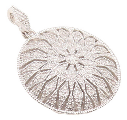 925 Sterling Silver Vintage Pendant Round Flower Genuine Diamonds  PT22680