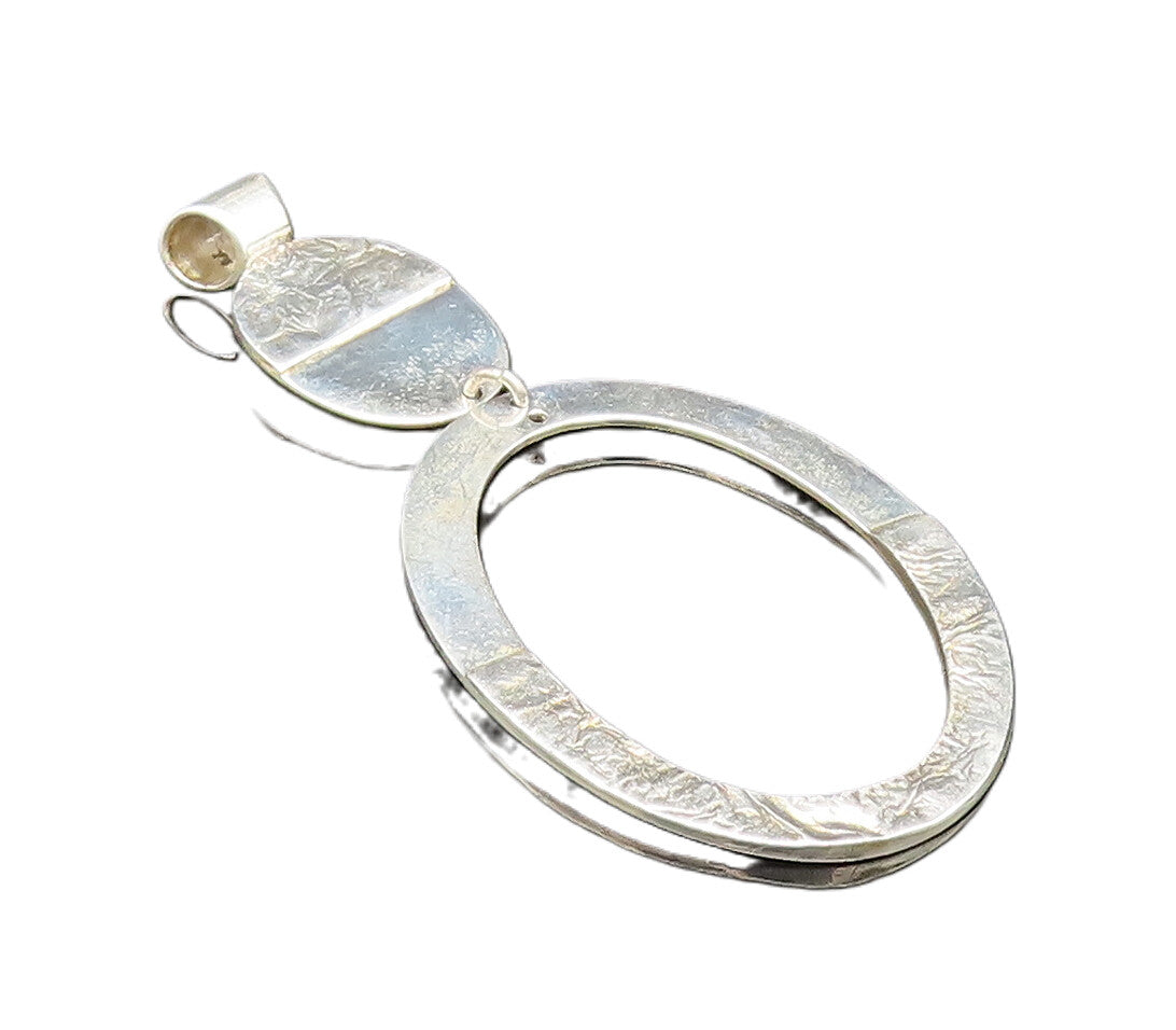 MEXICO 925 Sterling Silver Vintage Etched Graduated Open Oval Pendant PT21027