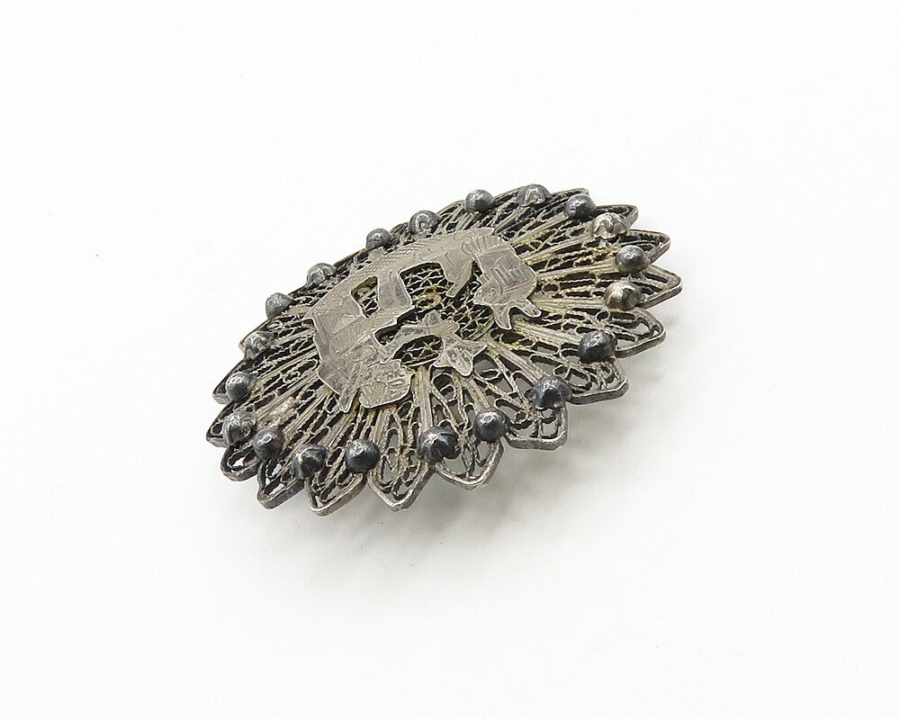 925 Sterling Silver  Vintage Antique Filigree Flower Motif Brooch Pin  BP7697