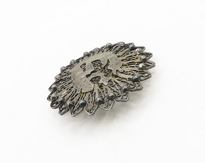 925 Sterling Silver  Vintage Antique Filigree Flower Motif Brooch Pin  BP7697