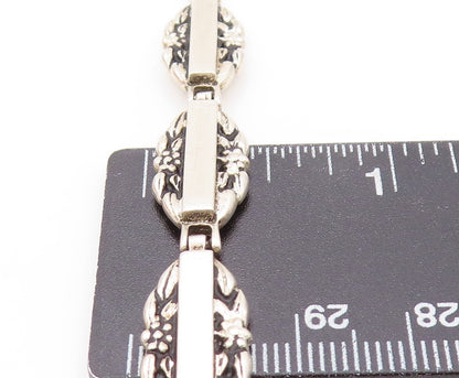 925 Sterling Silver Vintage Bracelet Slab & Floral Carved Hinged Band  BT11141