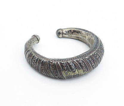 925 Sterling Silver  Vintage Antique Oxidized Pattern Cuff Bracelet  BT2501