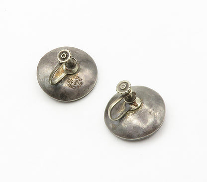 MEXICO 925 Sterling Silver Vintage Round Non Pierce Screw Back Earrings EG7697