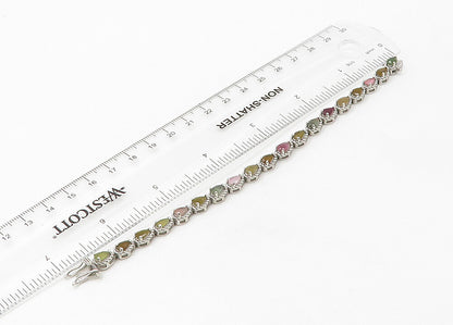 925 Sterling Silver  Vintage Peridot Topaz & Citrine Chain Bracelet  BT8561