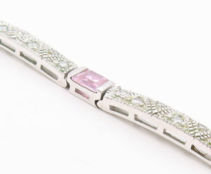 925 Sterling Silver Vintage Bracelet Multi Gemstone Geometric Panel Link BT11692