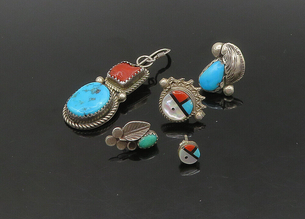 ZUNI NAVAJO 925 Silver  Vintage MultiStone Lot Single Earrings  EG11256