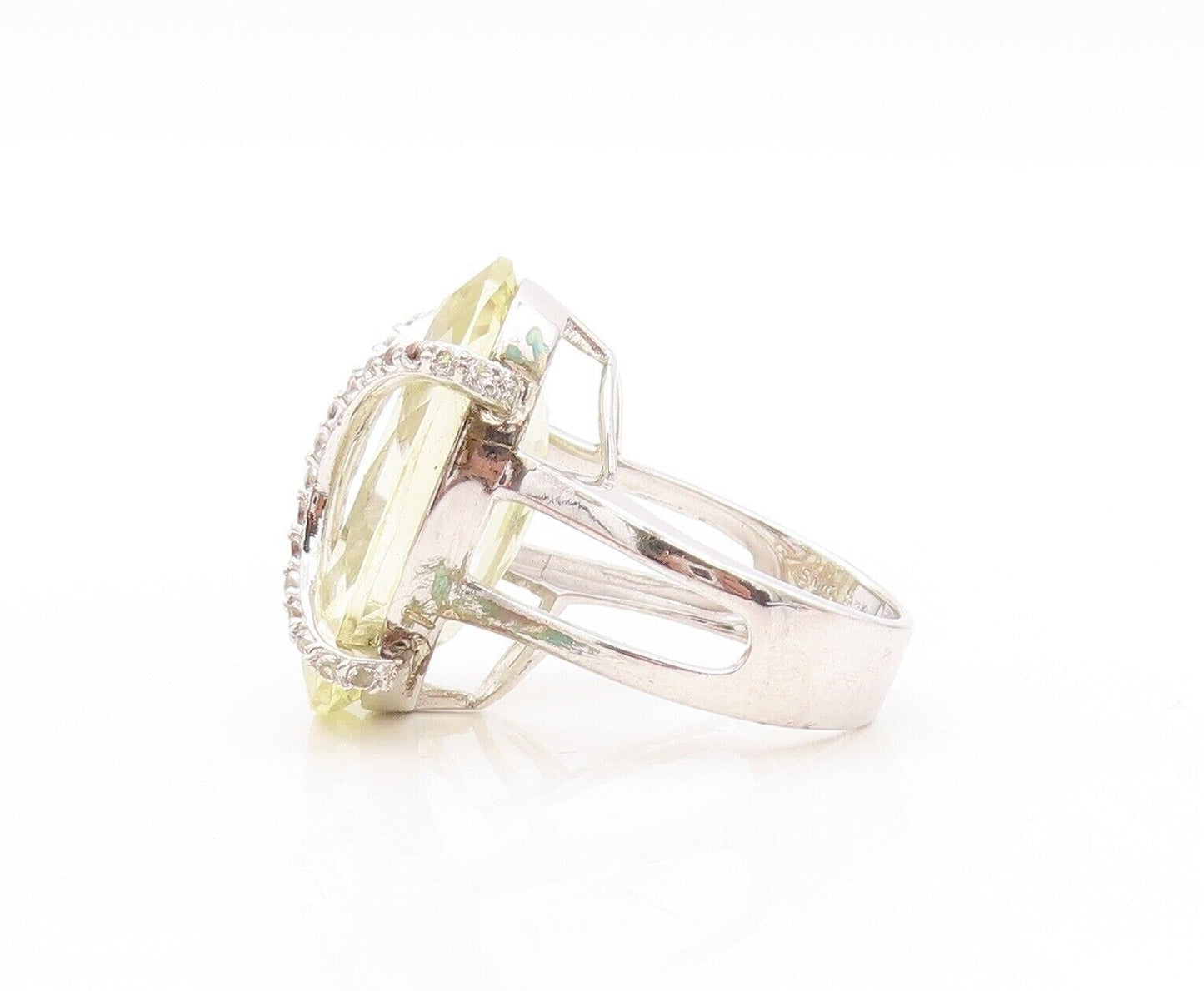 925 Sterling Silver Vintage Ring Large Oval Lime Quartz & Topaz  Sz 7  RG29993