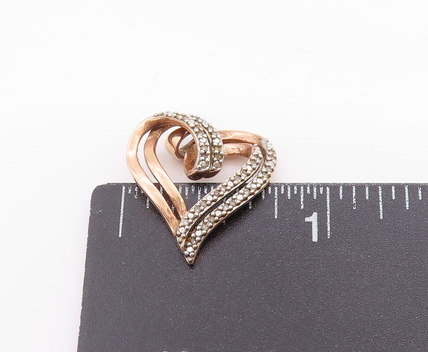 925 Sterling Silver Vintage Pendant Gold Plated Real Diamonds Love Heart PT24952