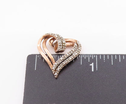 925 Sterling Silver Vintage Pendant Gold Plated Real Diamonds Love Heart PT24952