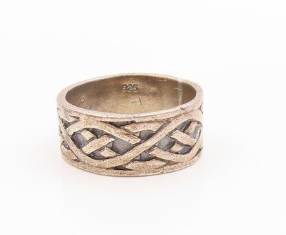 925 Sterling Silver Vintage Ring Classic Carved Celtic Knot Band  Sz 8  RG36202
