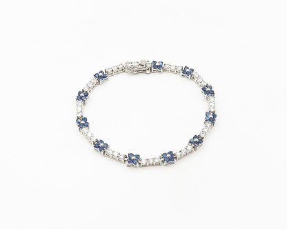 925 Sterling Silver  Cubic Zirconia & Blue Topaz Floral Chain Bracelet  BT6842