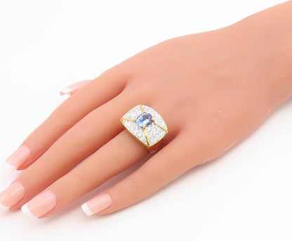 925 Sterling Silver Vintage Ring Gold Plated Tanzanite & CZ Band  Sz 7  RG36763