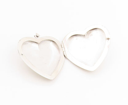 925 Sterling Silver Vintage Pendant Etched Large Floral Love Heart OPENS PT25193