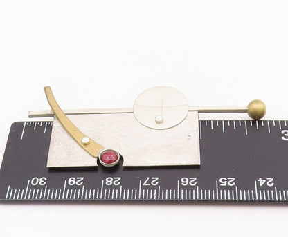 925 Sterling Silver Vintage Brooch Carnelian Modernist Geometric Pin  BP12095