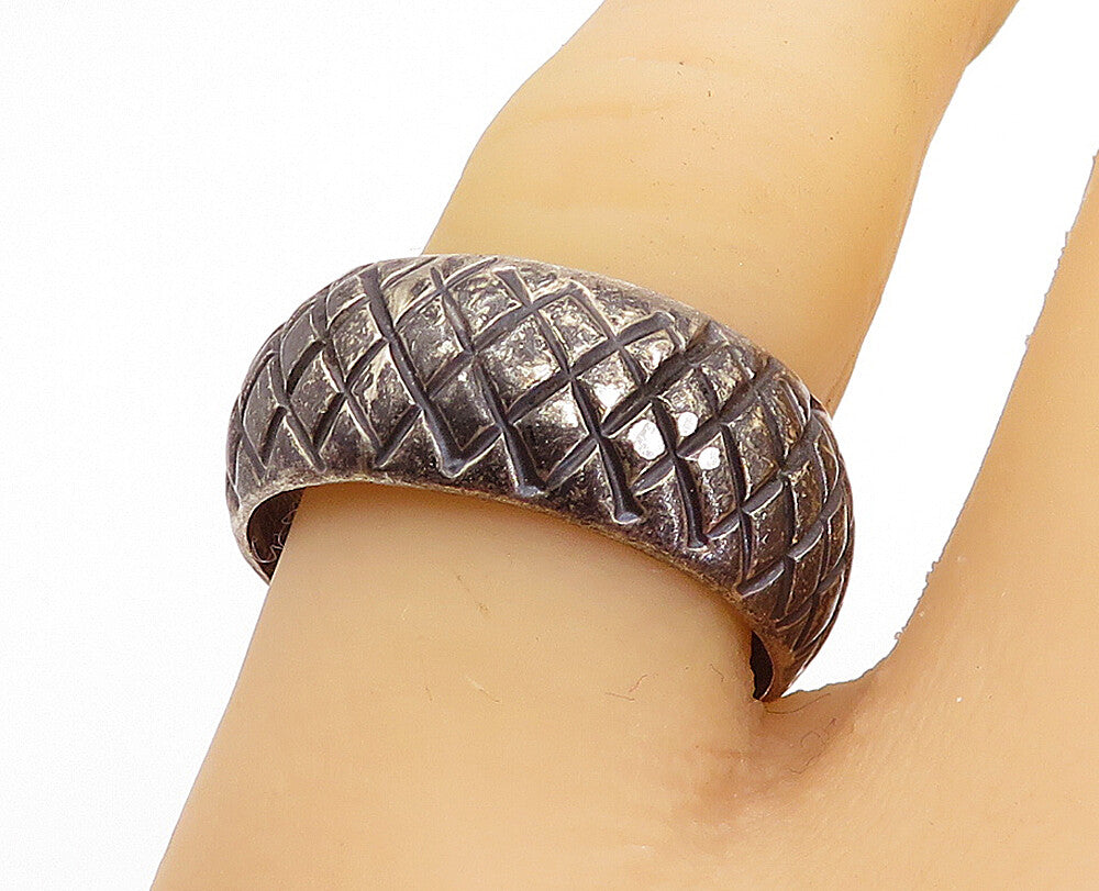 MEXICO 925 Silver  Vintage Dark Tone Cross Etched Band Ring Sz 9.5  RG5297