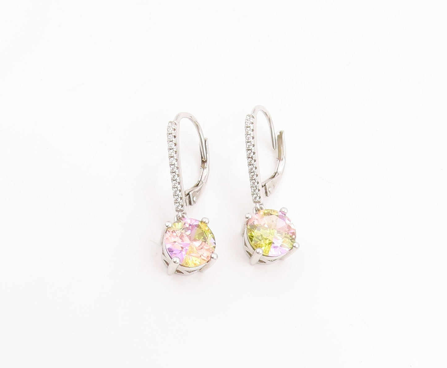 925 Sterling Silver Vintage Earrings Round Mystic Topaz & CZ Lever Back  EG13741