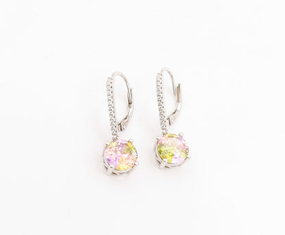 925 Sterling Silver Vintage Earrings Round Mystic Topaz & CZ Lever Back  EG13741