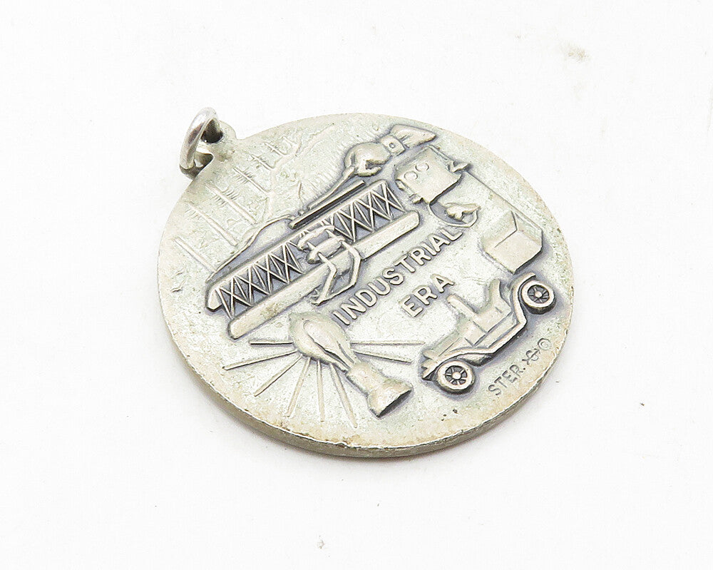 925 Sterling Silver  Vintage Industrial Era Of The West 1842 Pendant  PT7692
