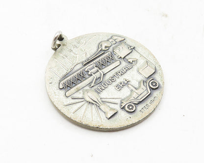 925 Sterling Silver  Vintage Industrial Era Of The West 1842 Pendant  PT7692