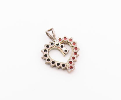 925 Sterling Silver  Vintage Spinel & Red Topaz Love Heart Pendant  PT19910