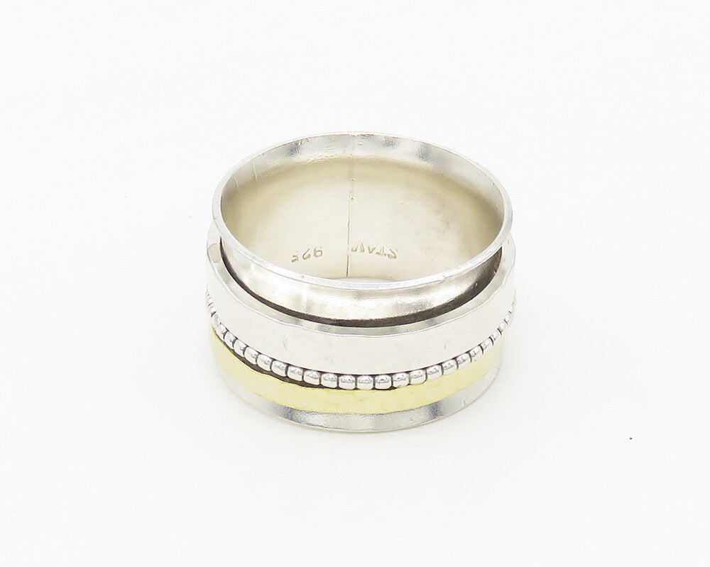 STAV 925 Silver  Vintage Shiny Turquoise Hammered Band Ring Sz 7  RG18336