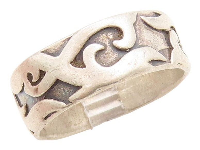 925 Sterling Silver Vintage Ring Solid Carved Fire Swirls  Sz 15  RG31255