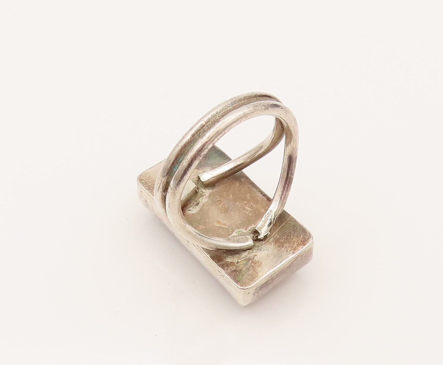 925 Silver  Vintage Rectangular Rhodonite Split Shank Ring Sz 8.75  RG26391