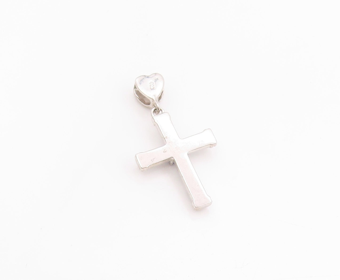 925 Sterling Silver Vintage Pendant Blue Topaz Religious Cross & Heart  PT24914