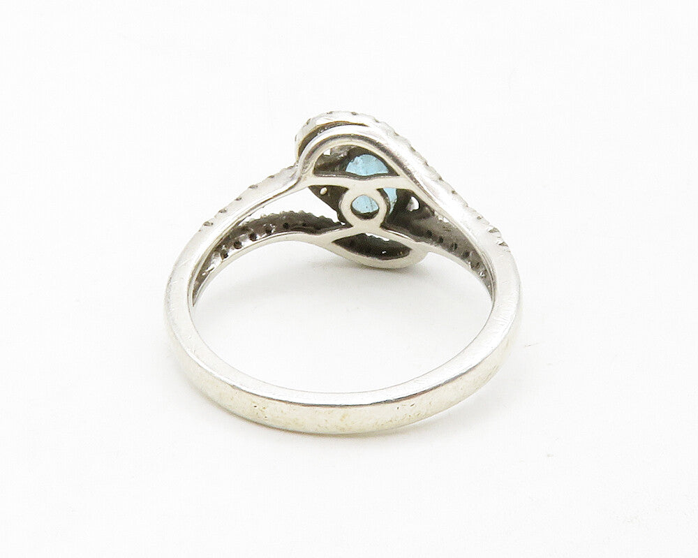 925 Silver  Vintage Genuine Diamonds & Blue Topaz Swirl Band Ring Sz 7 RG13375