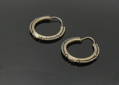 925 Sterling Silver  Vintage Wire Twist Design Round Hoop Earrings  EG10703