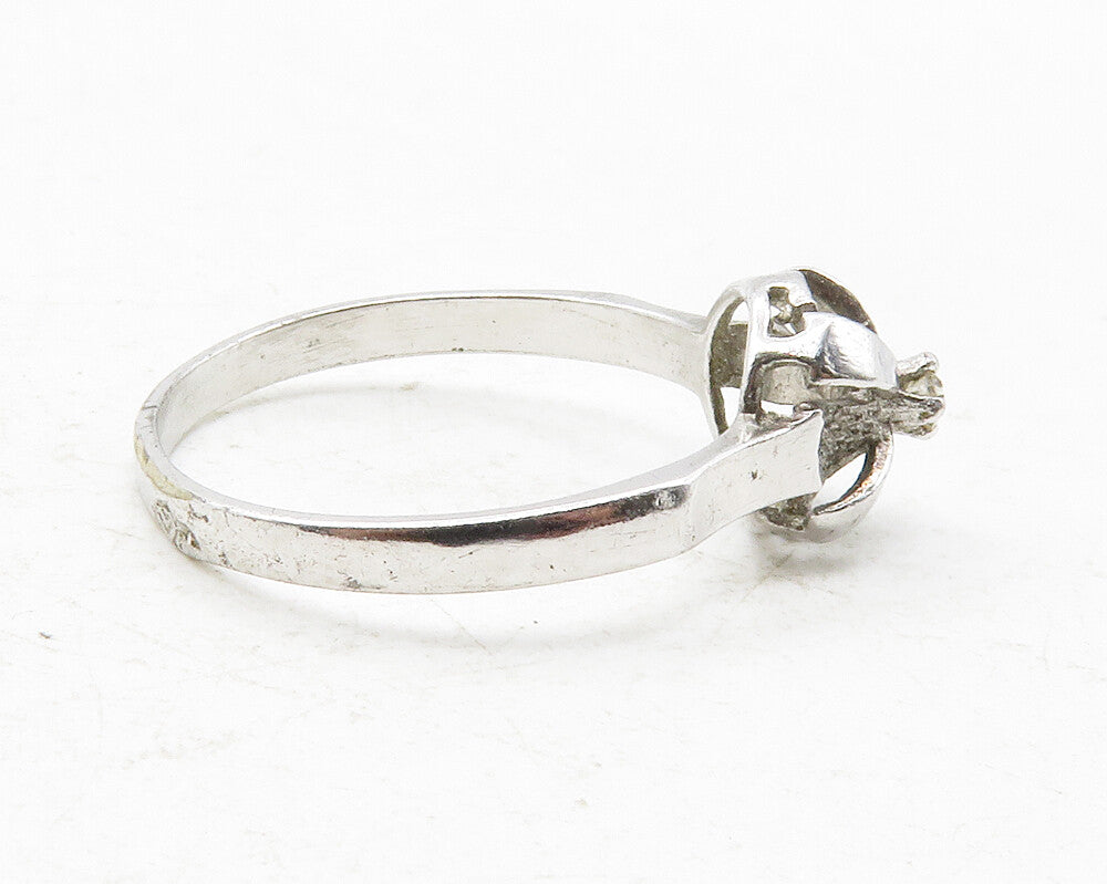925 Sterling Silver  Petite White Topaz Floral Dome Band Ring Sz 6  RG12580