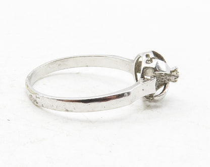 925 Sterling Silver  Petite White Topaz Floral Dome Band Ring Sz 6  RG12580