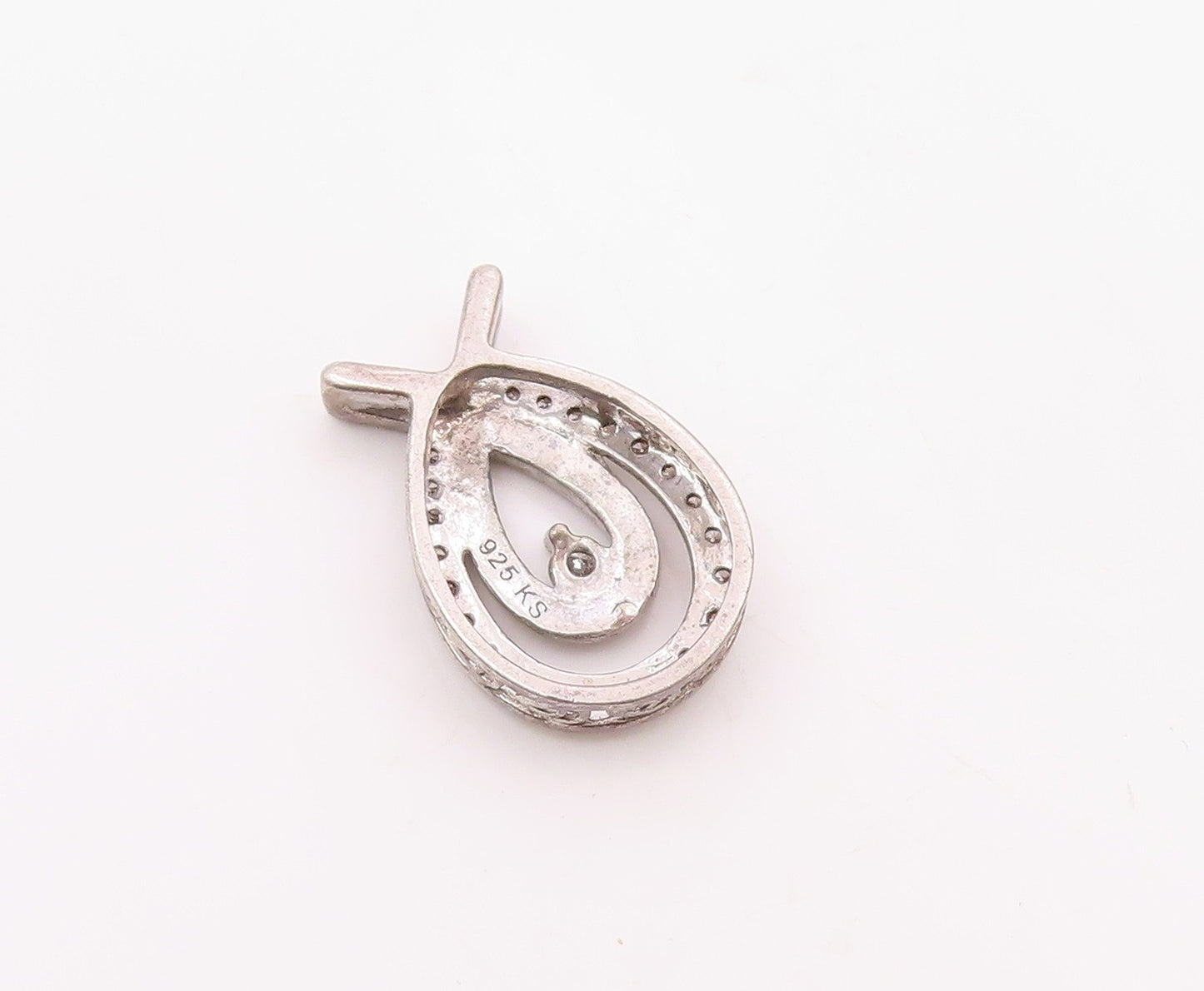 925 Sterling Silver  Vintage Genuine Diamonds Open Tear Drop Pendant  PT19616