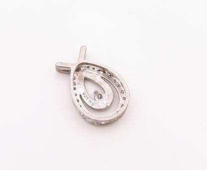 925 Sterling Silver  Vintage Genuine Diamonds Open Tear Drop Pendant  PT19616