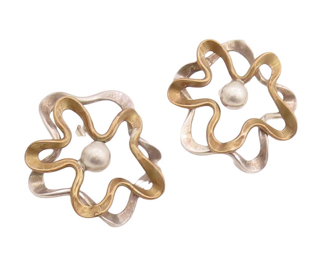 925 Sterling Silver Vintage Earrings Designer Swirly Cutout Flower  EG13093