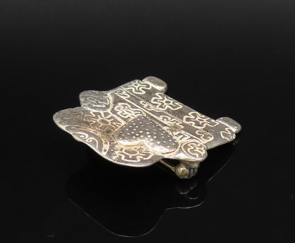 925 Silver  Vintage Floral Engraved Armchair & Heart Pillow Brooch Pin  BP9997